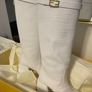 Authentic -FENDI- knee high buckle detail boot